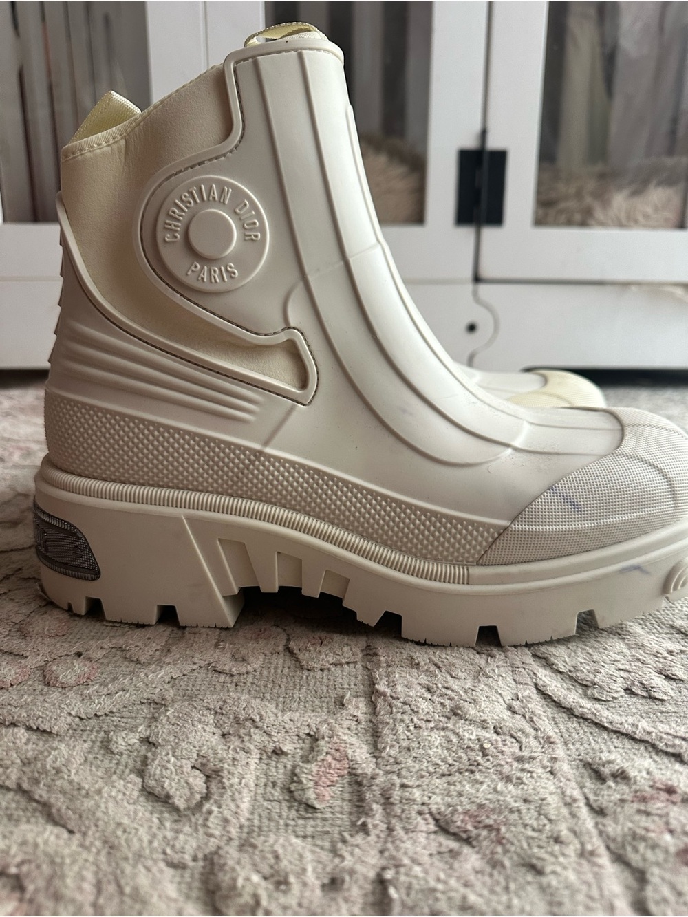 Dior Cream Rubber Lug Sole Ankle Boots